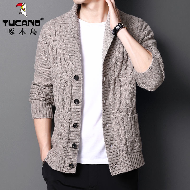 Áo khoác cardigan dệt kim cổ cao thời trang xuân thu phong cách Hàn Quốc cho nam