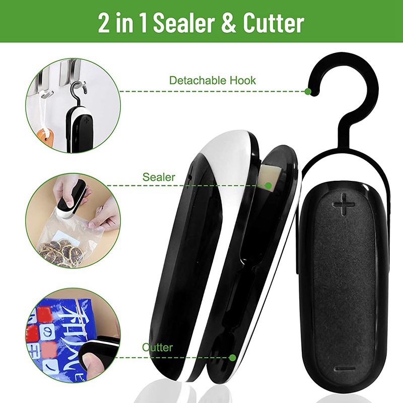 Mini 2 in 1 Heat Sealer and Cutter with Hook, for Kitchen, Travel