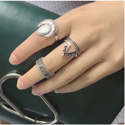 Bộ 4 nhẫn chạm khắc mặt trăng phong cách  Âu Mỹ shop Phụ Kiện Tiên Tiên