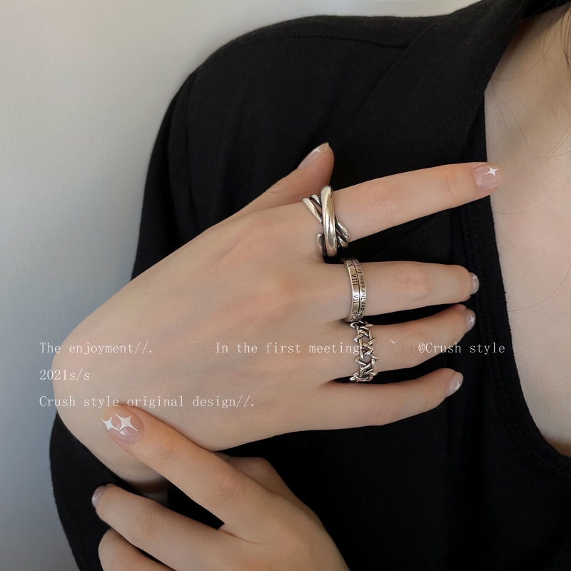 Set Nhẫn Khắc Chữ Số La Mã Phong Cách Cổ Điển Thời Trang