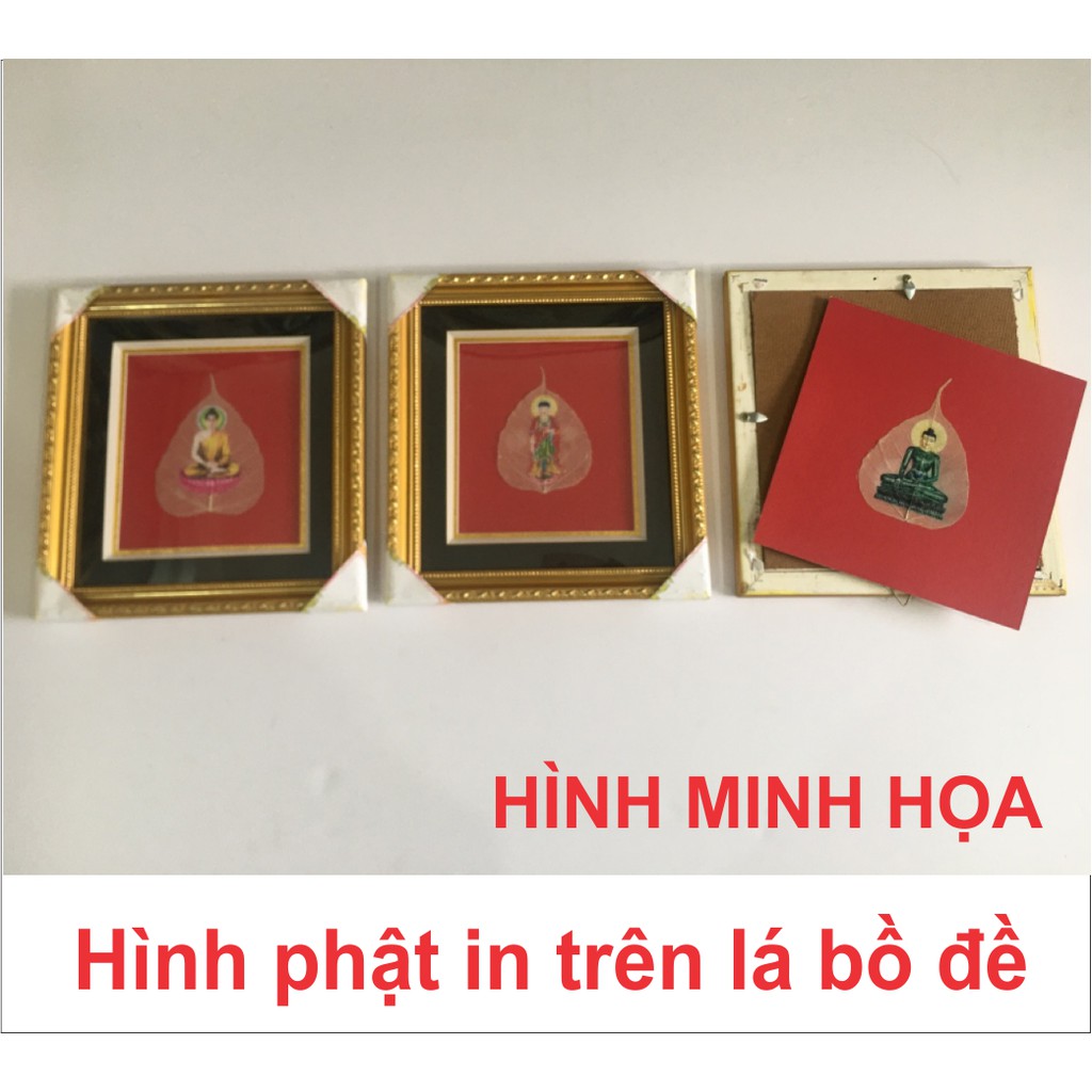 Hình phật Adida, Phật Thích Ca, Quan Âm, Dược Sư lá bồ đề khung mica BH-12T