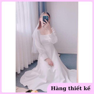 ( Hàng cao cấp ) Đầm dự tiệc trắng xòe cổ u vintage