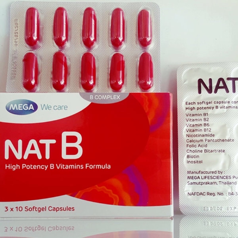Viên bổ sung vitamin B Nat B (vitamin nhóm B,nicotinamide, folic acid,choline bitartrate, biotin, inositol) mega we care