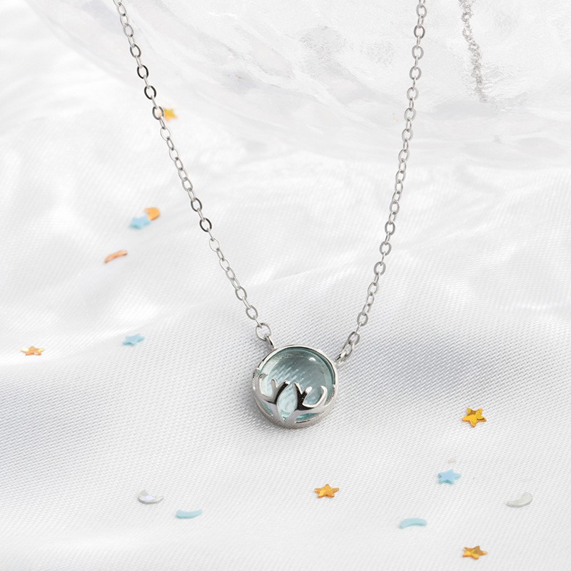 Dây chuyền mặt đá pha lê tròn phối sừng hươu thời trang ATJ2103P - ANTA Jewelry