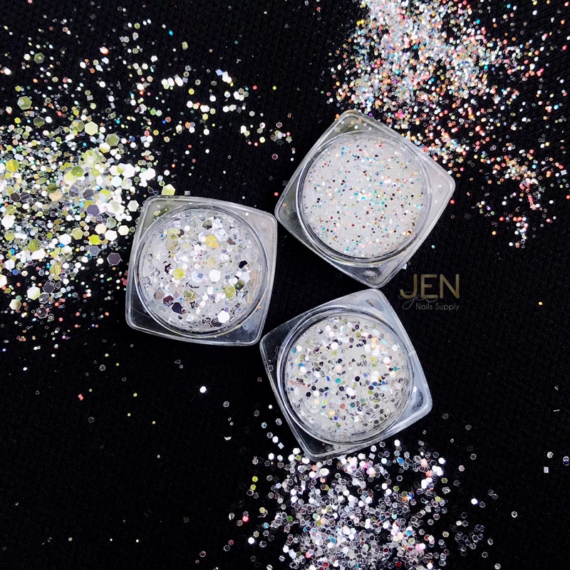 Hũ kim tuyến bạch kim siêu sáng trang trí móng