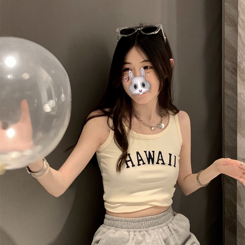 Áo Hai Dây Ôm Dáng Thêu Chữ Màu Trơn Thời Trang Mùa Hè Cho Nữ