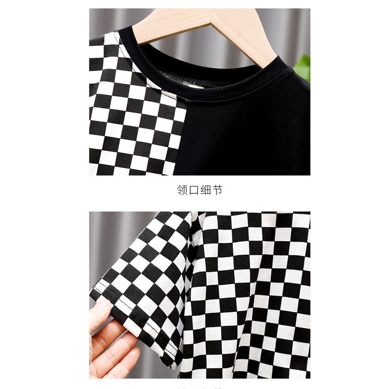 Set Áo Sơ Mi Tay Ngắn Kẻ Sọc Caro + Quần Short Denim Năng Động Thời Trang Hè Cho Bé Trai