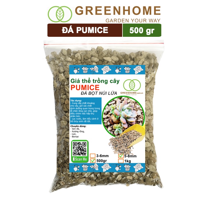 Đá Pumice 5-8mm, bao 500 gr, đá bọt núi lửa, lót chậu nhỏ, trộn đất trồng sen đá, xương rồng, kiểng lá |Greenhome