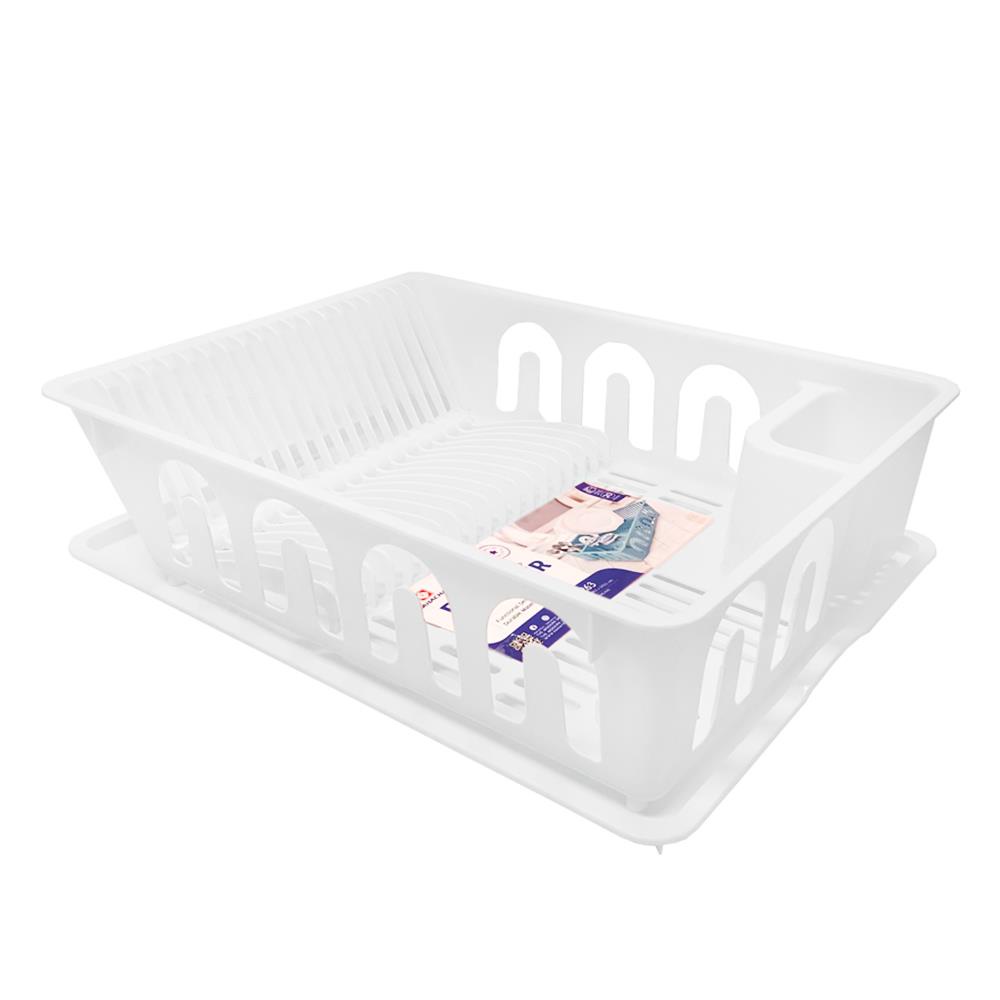 HomeBase KECH Giá thoát nước bát đĩa bằng nhựa có khay hứng nước Thái Lan W33xH44,5xD11cm màu trắng
