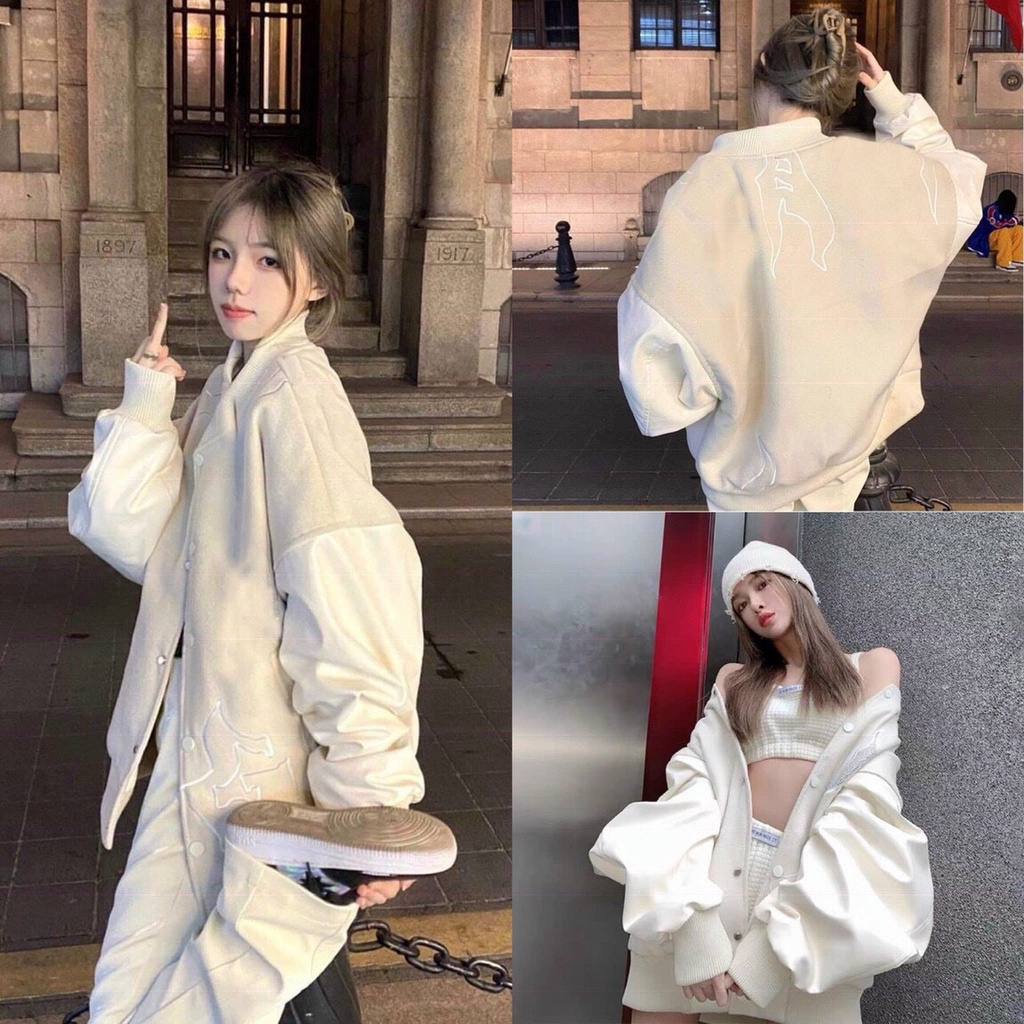 Áo Khoác Bomber Nam Nữ, Khoác Dạ Phối Tay Da Form Rộng Unisex