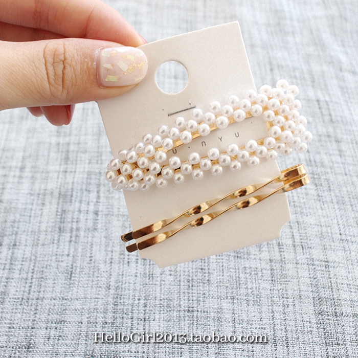 Set 3 kẹp tóc kim loại đính ngọc trai giả xinh xắn cho nữ