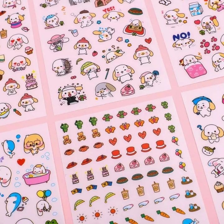 Combo 6 Miếng Dán Trang Trí Sticker Trang Trí Sticker Happy Dog Phong Cách Hàn Quốc Dễ Thương Cho Bé