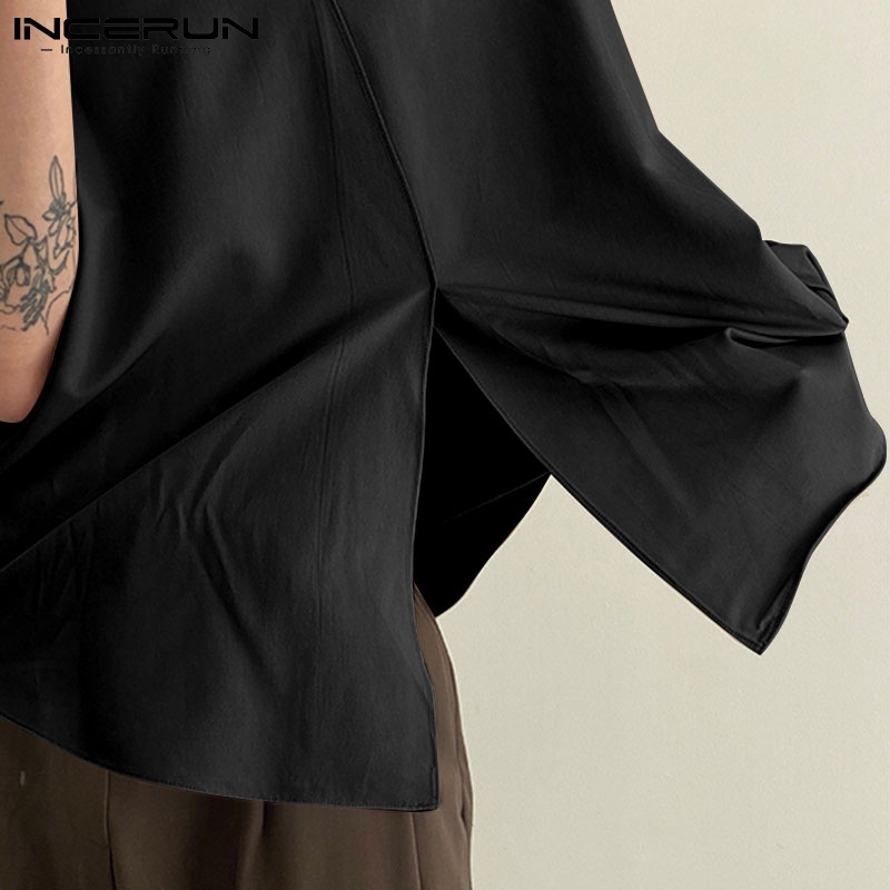 Áo thun INCERUN tay ngắn cổ chữ V màu trơn size S-5XL thời trang cho nam