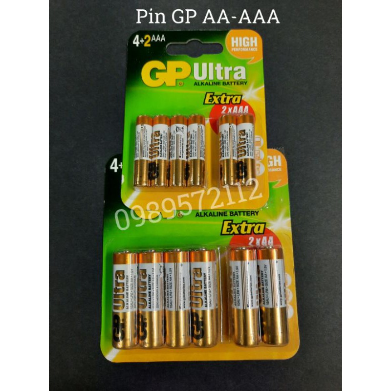 Vỉ 6 viên pin GP ultra alkaline tiểu AA-Đũa AAA.
