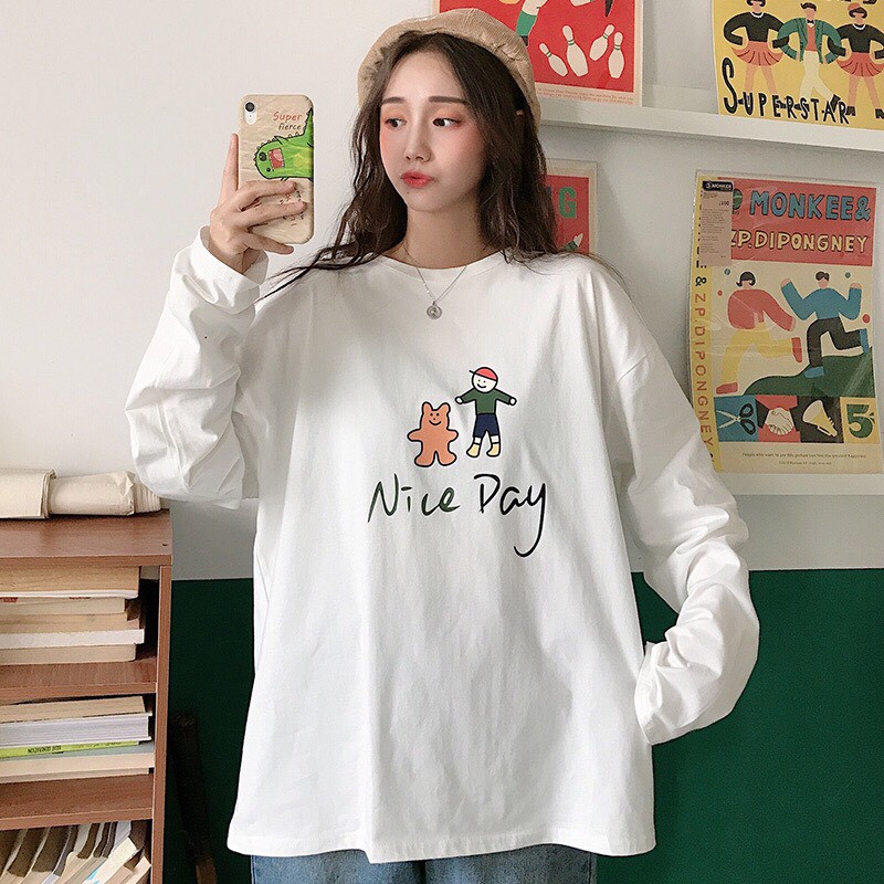 Áo thun tay dài form rộng unisex Wind Nice Day, áo sweater unisex Ulzzang Wind ( HÀNG ĐẸP KÈM ẢNH THẬT )