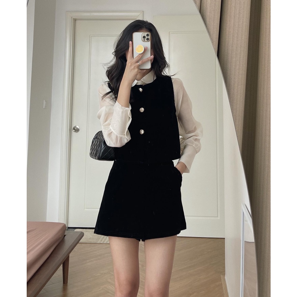 (ảnh thật) Set somi cổ bèo gile short nhung xòe 492 | BigBuy360 - bigbuy360.vn