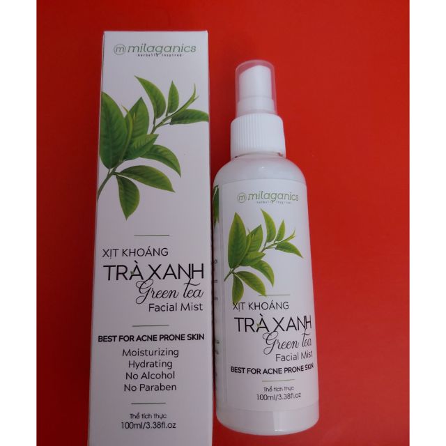 Xịt Khoáng Trà Xanh Cấp Nước, Ngăn Ngừa Mụn Milaganics (100ml)