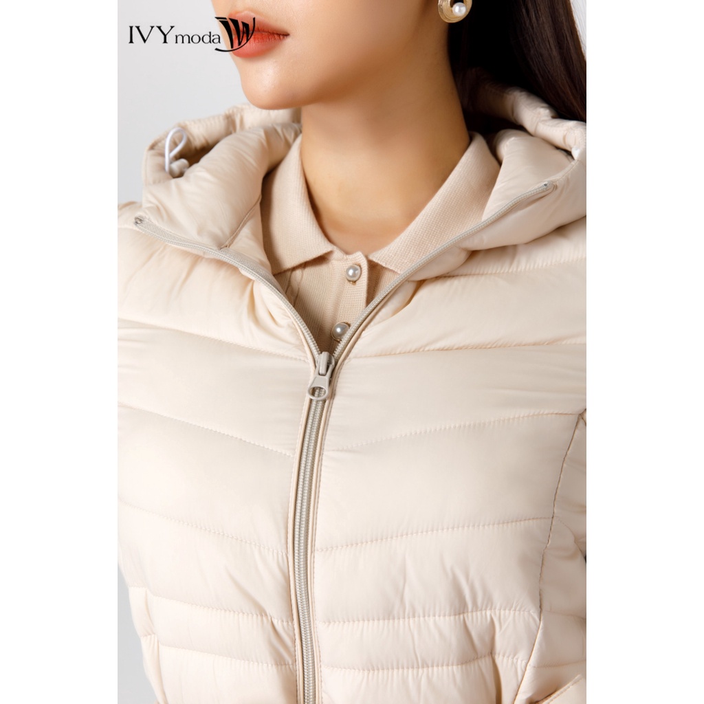 Áo khoác phao nữ dáng dài cổ mũ IVY moda MS 71B7929
