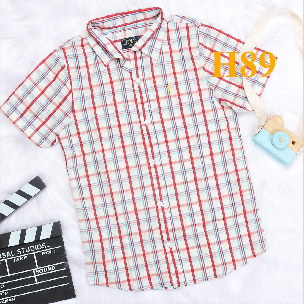 * Mã H89: Sơ mi ca ro Polo bé trai, vải kate xuất dư