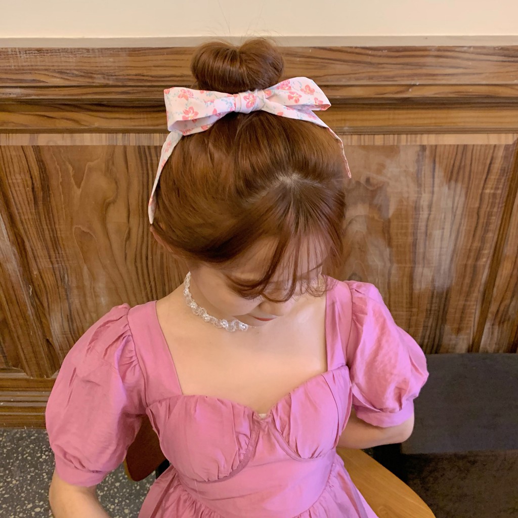 Scrunchies Cột Tóc Buộc Tóc Nơ LIN Họa Tiết Hoa Ngọt Ngào