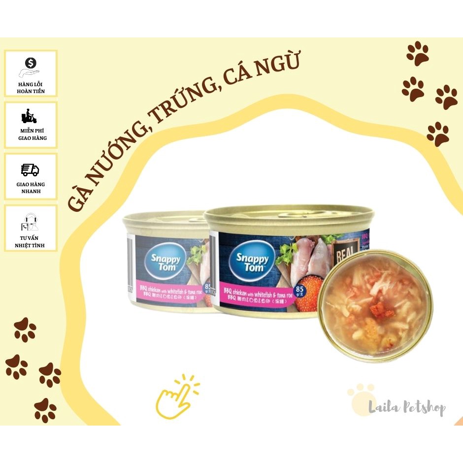 Pate SNAPPY TOM LON 85GR -  Pate Snappy Tom cho mèo, Thức ăn hộp cho mèo với miếng thịt và nước sốt thơm ngon nhập Thái