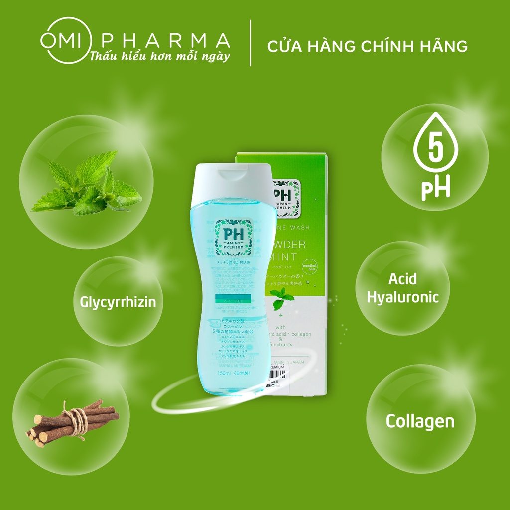 Dung Dịch Vệ Sinh Hoàn Toàn Tự Nhiên PH Care PH Japan Premium Powder Mint Hương Bạc Hà (150ml)