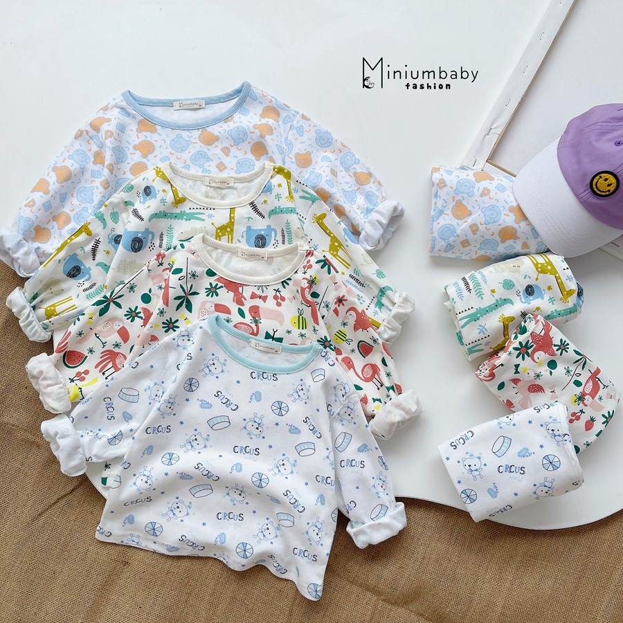 Bộ đồ dài tay quần dài thu đông động vật cho bé trai/ gái chất liệu 100% cotton, quần áo trẻ em miniumbabyfashion SB1282