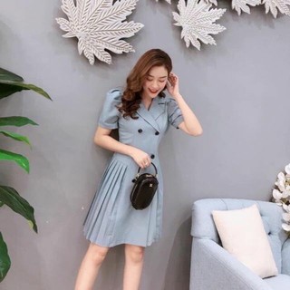 Đầm vest phối nút vạt xếp ly