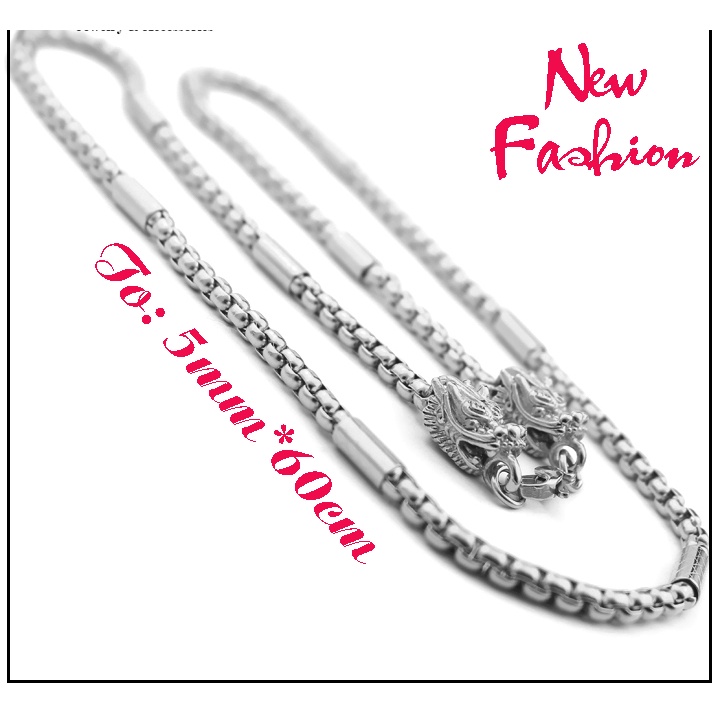 Dây chuyền nam inox kiểu ống trúc 5mm bọc đầu rồng màu trắng sáng đẹp, không đen - Thể hiện đẳng cấp phái mạnh