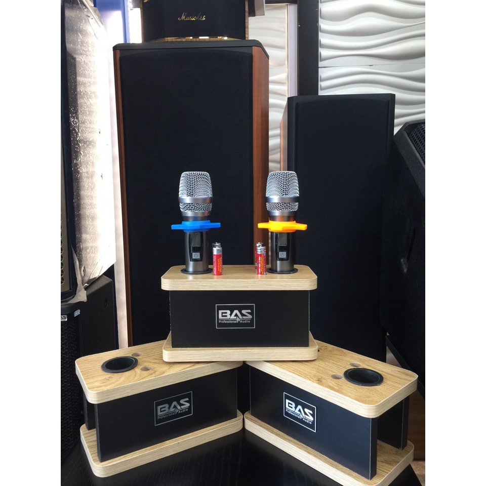 Hộp cắm micro karaoke không dây BAS02M, đế cắm micro để bàn chống rơi, lăn mic, giá để mic không dây