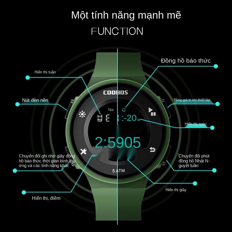 Đồng hồ điện tử thể thao chống thấm nước bơi 50m mới, đồng hồ dành cho thanh thiếu niên, người lớn, nam sinh, đồng hồ nam và nữ