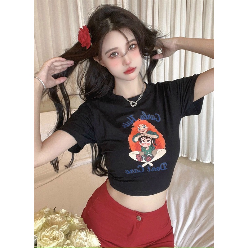 [VIDEO+FREESHIP ] ÁO CROPTOP KIỂU LỬNG NỮ CỔ TRÒN NGẮN TAY IN 2 CÔ BÉ MÀU TRẮNG MÀU ĐEN MỀM MỊN CO GIÃN CỰC CÁ TÍNH NITI