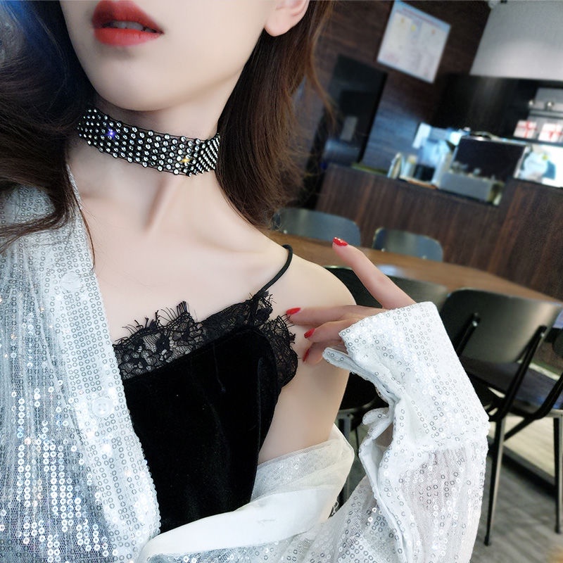 Vòng Cổ choker Đính Đá Đen Phong Cách Âu Mỹ Cổ Điển Dành Cho Nữ