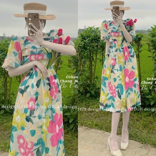 ĐẦM MIDI HOA XẾP PLI NGỰC