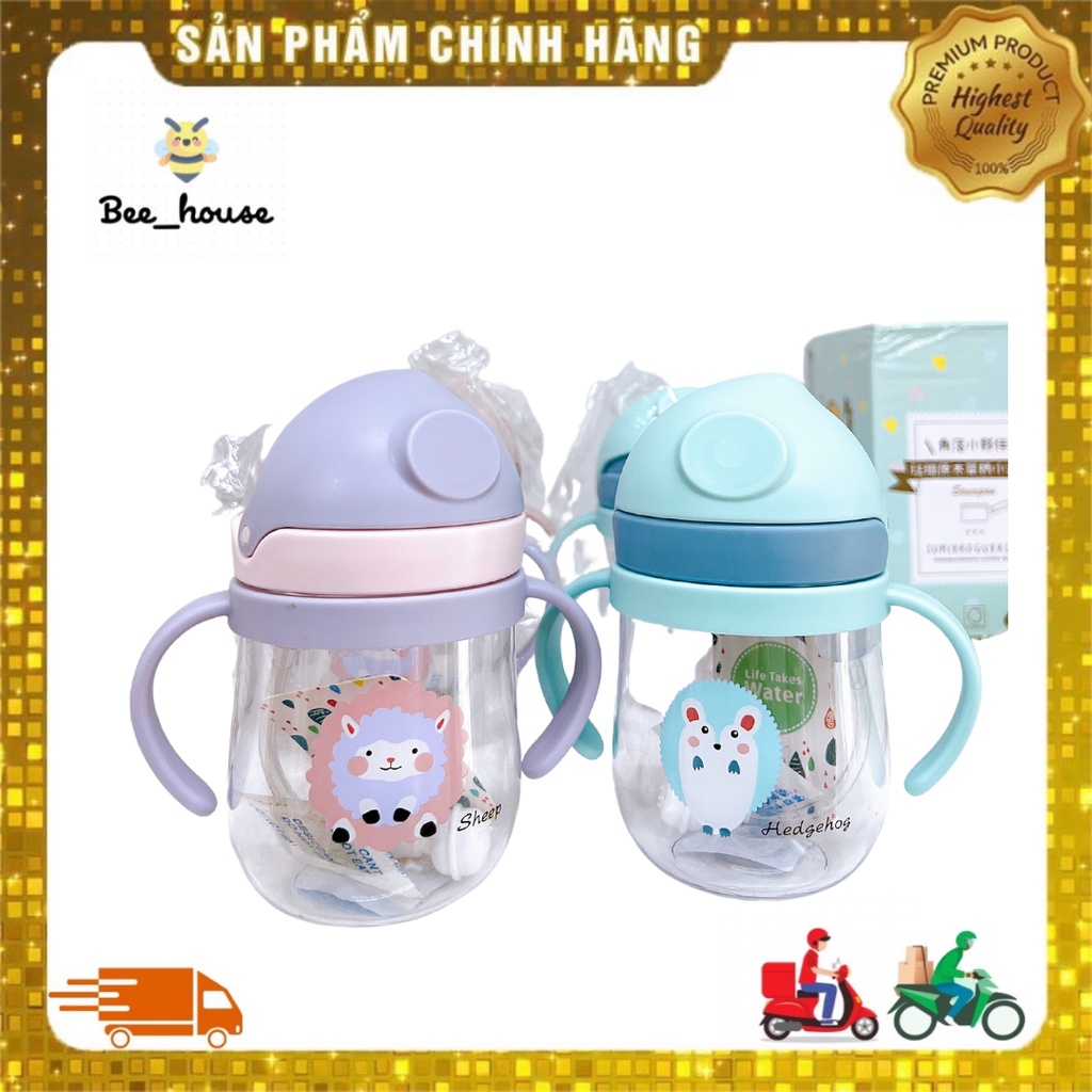 Bình tập hút tập uống nước có ống hút và quai cầm chống sặc hình thú ngộ nghĩnh cho bé Beehouse