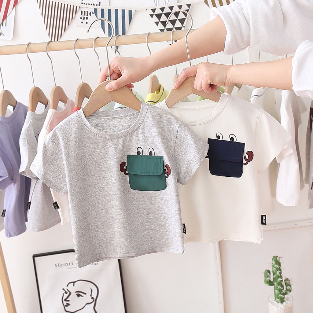 Áo thun bé trai LILA KIDS, Áo thun cho bé có túi trước ngực chất cotton cao cấp