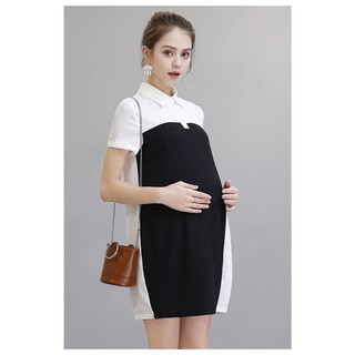Váy Bầu Phối Đen Trắng Lạ Cổ Đức