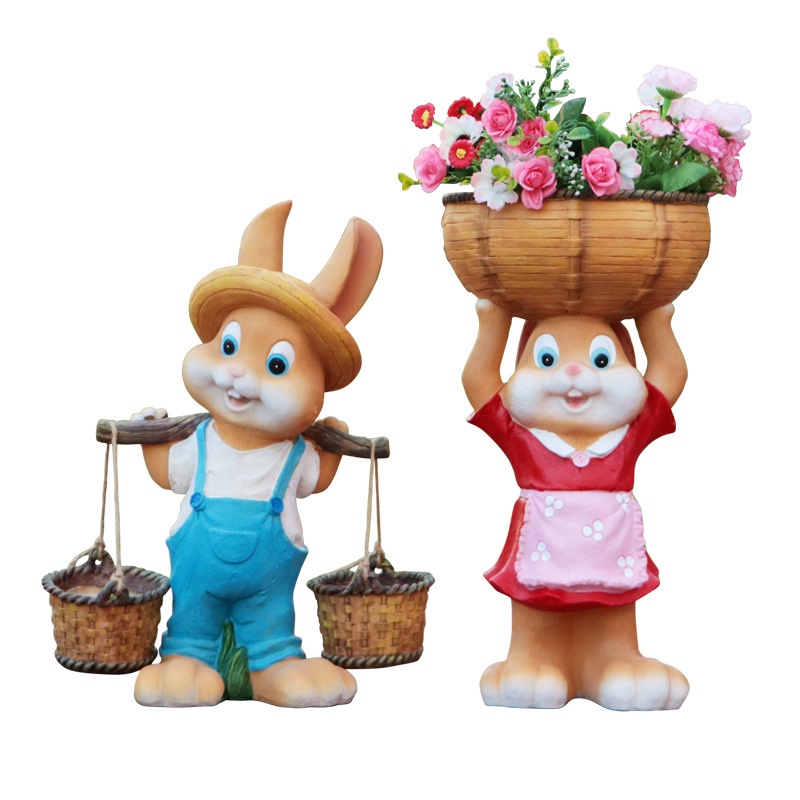 Chậu Hoa Bằng Thép Thủy Tinh Hình Thỏ Hoạt Hình Sáng Tạo Trang Trí Sân Vườn