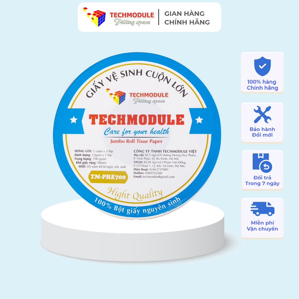 Giấy vệ sinh công nghiệp cuộn lớn TM-PRE 3 lớp 700g TECHMODULE giấy dai mềm mịn tan tốt trong nước