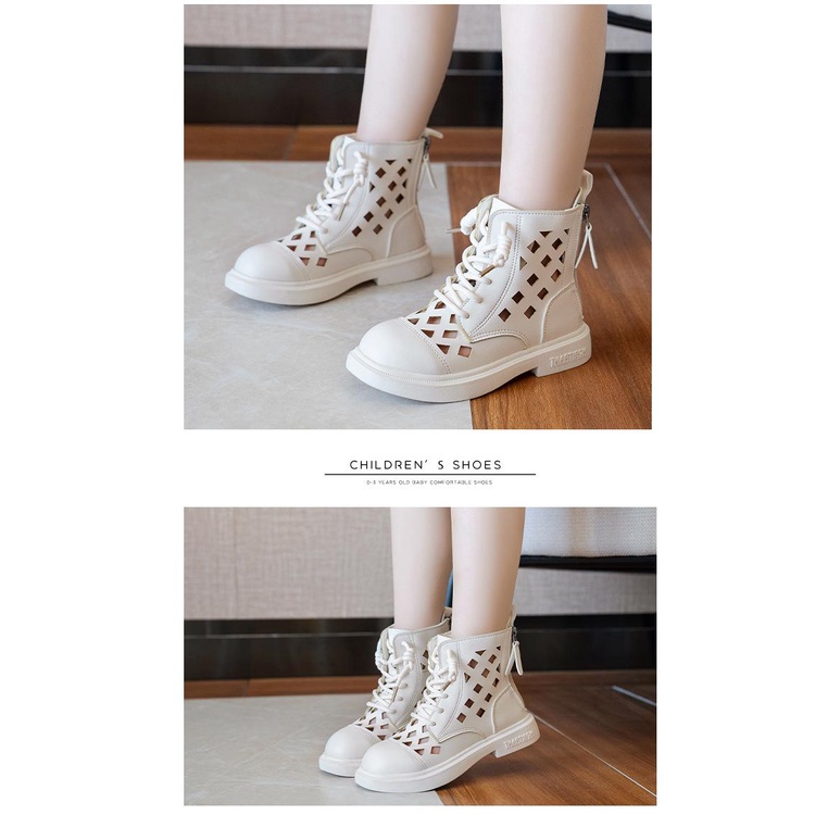 Bốt cho bé gái dạng lưới thoáng khí size 27-37 màu Trắng - Giày trẻ em cổ cao Quảng Châu hàng loại cao cấp loại 1