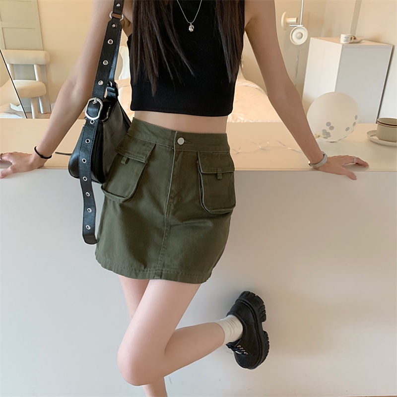 COZOKC Chân Váy Lưng Cao Dáng Ôm Thời Trang retro Dễ Phối Đồ