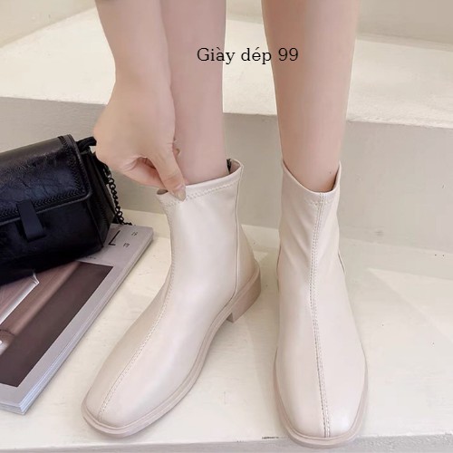 (Bốt) giày bốt nữ cổ ngắn da mềm, kéo khoá, đế vuông thời trang cá tính ULzang siêu xinh , hot trend 2021