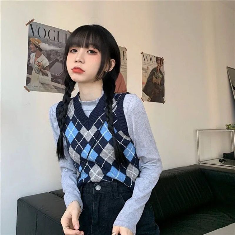 Áo Gile Croptop Len Dệt Hoạ Tiết Quả Trám Phong Cách Hàn Quốc Dễ Thương ❤️