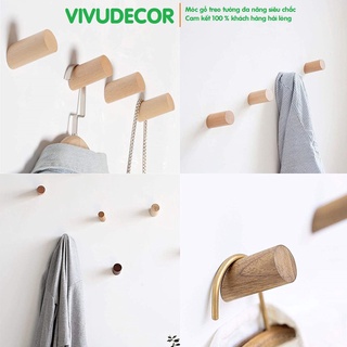 Móc treo tường gỗ vivudecor siêu dính siêu chịu lực nhiều hình dạng, móc treo quần áo gắn tường đa năng