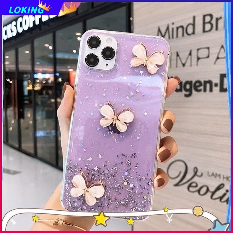 Ốp Điện Thoại Silicon Hình Bướm 3D Lấp Lánh Gắn Dây Đeo Cho OPPO Reno 8 8Pro 8Z 8T Reno 7 7Pro 7Z 6Z 5Z