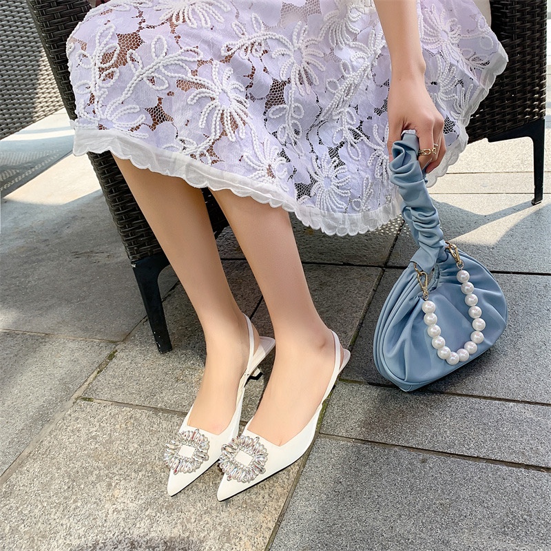 Giày cao gót nữ slingback 4p mũi nhọn đính đá tủa-có size lớn