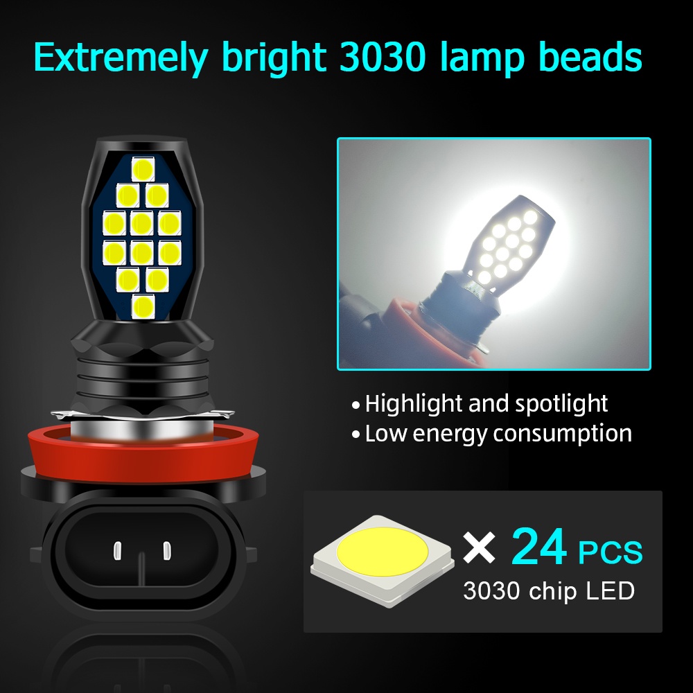 2 mảnh 9006 Đèn LED Sương Mù H11 24LED H3 H4 H7 H8 H16 P13W Cho Xe Hơi Siêu Sáng Dành Cho Ô Tô
