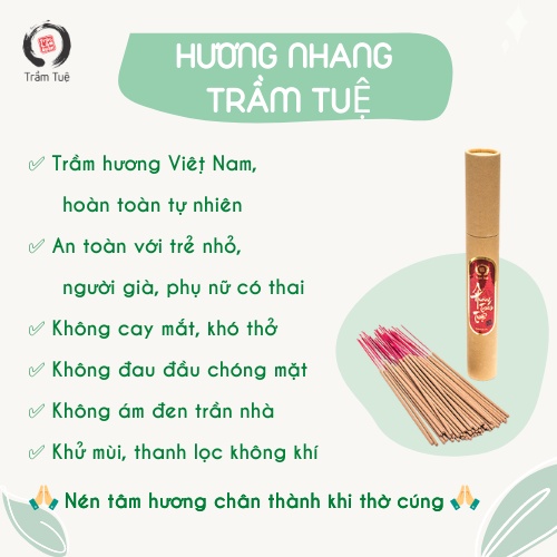 Nhang trầm ⚡️SẠCH, AN TOÀN ⚡️ Nhang dành riêng cho chung cư, không ám khói trần nhà, 50 nén - 23cm thơm nhẹ