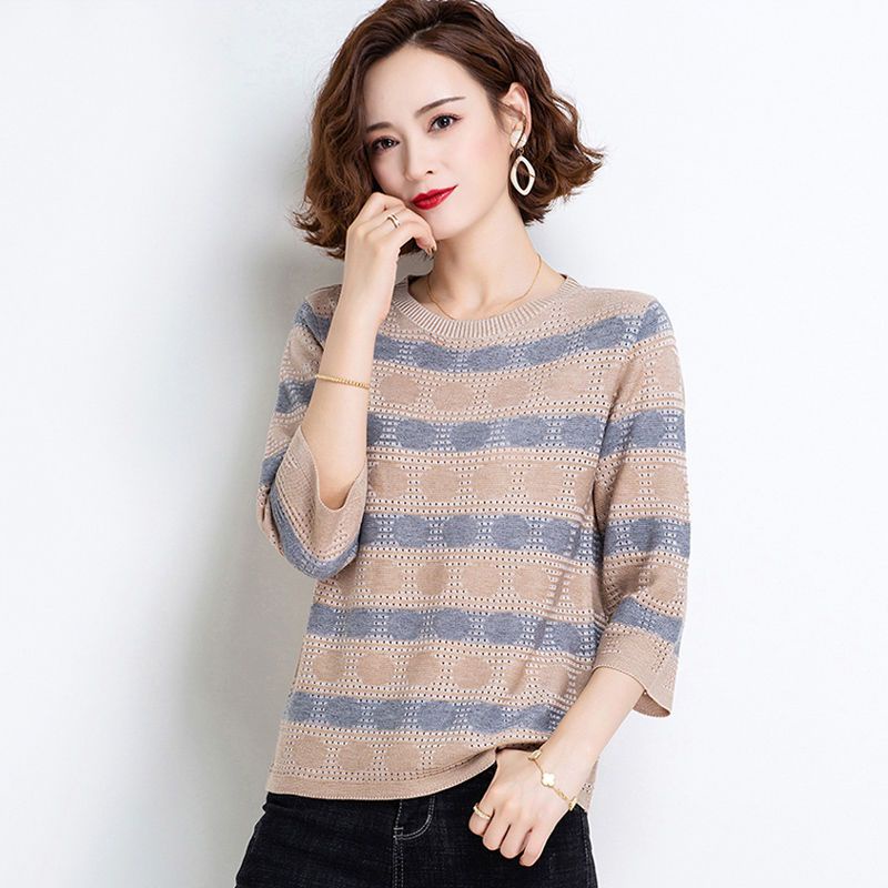 Áo Thun Lụa Dệt Kim Ba Lớp Tay Dài Dáng Rộng Phong Cách Hàn Quốc Thời Trang Mùa Thu Cho Nữ