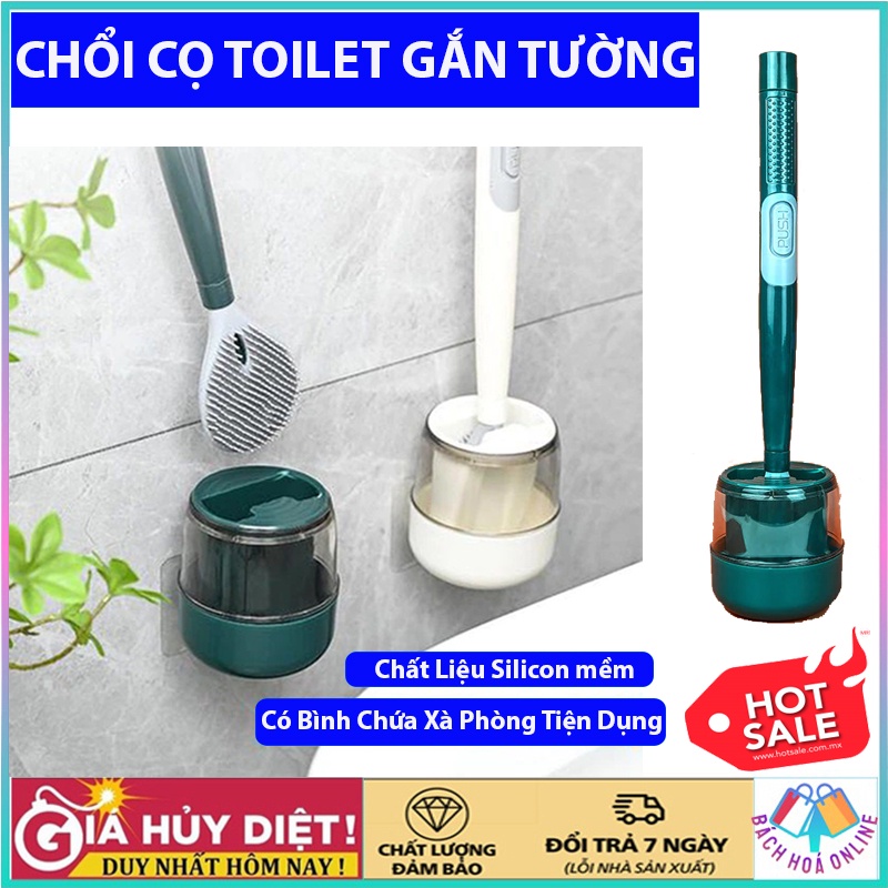 Chổi cọ nhà vệ sinh, nhà tắm - Bàn chải chà rửa toilet silicon có bình chứa xà phòng tiệng dụng